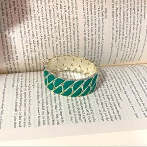 Turquoise & Silver Tone Spring Bracelet